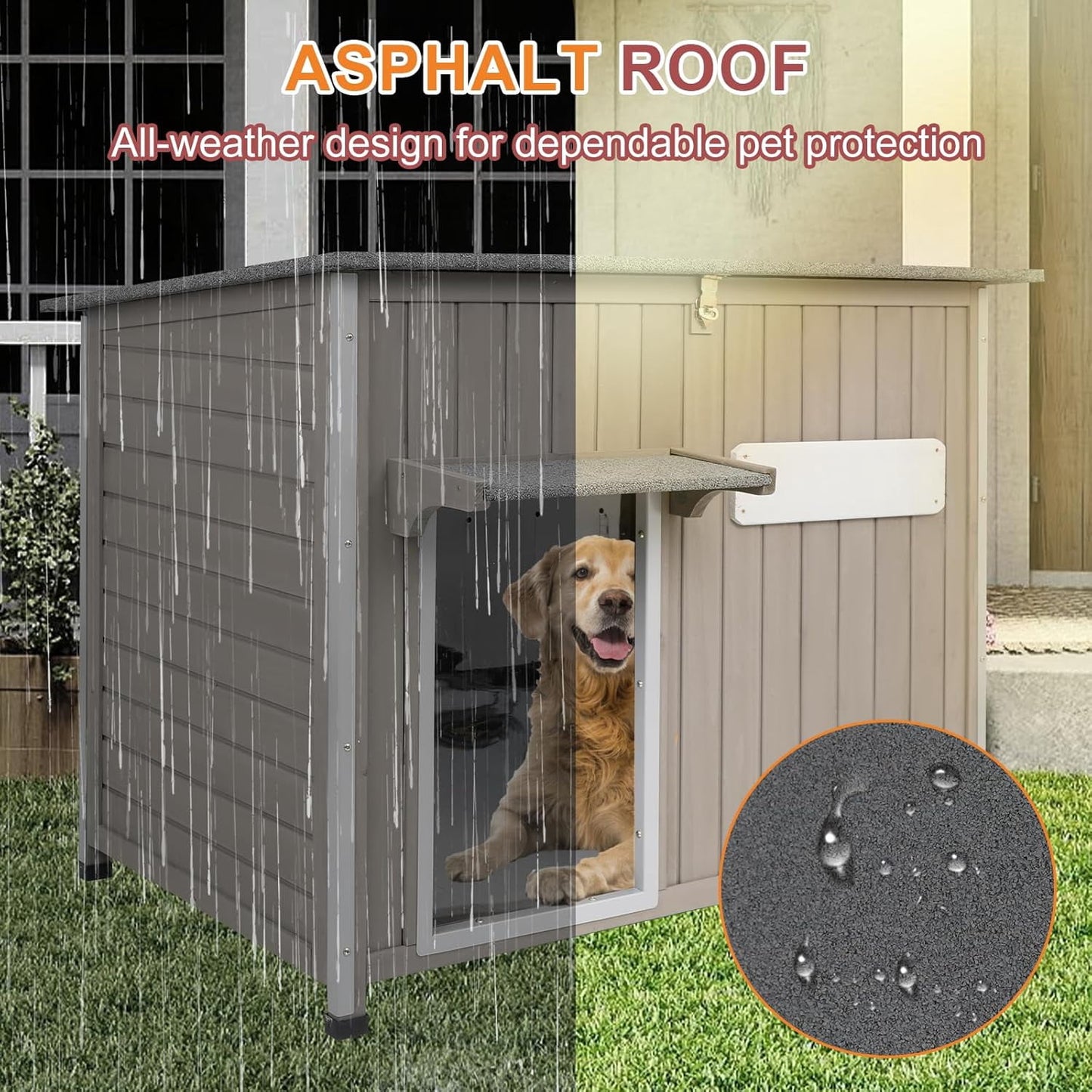 Petsblublu 40 L Weatherproof Outdoor Dog House Wooden Puppy Shelter with Elevated Floor