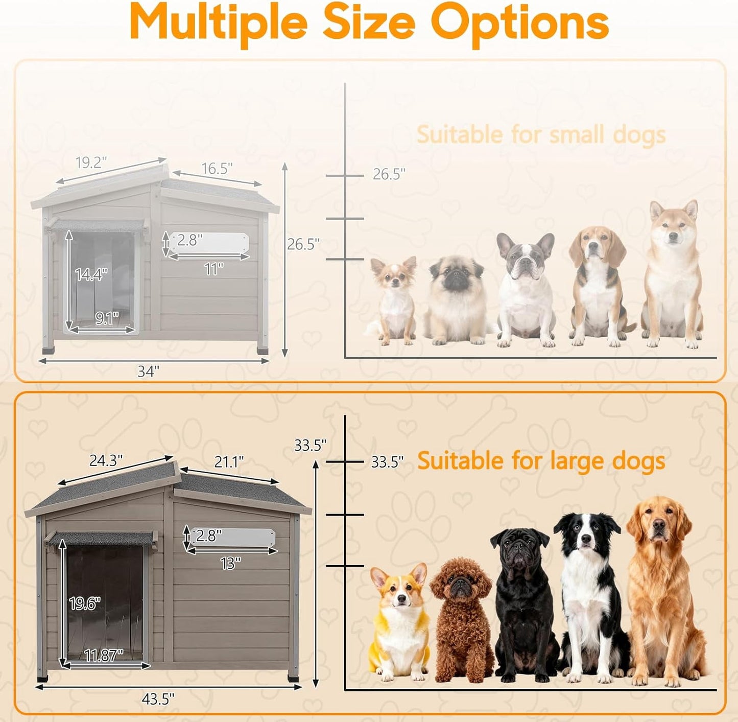 Petsblublu Outdoor Weatherproof Indoor Dog House,with Openable Asphalt Roof, Anti-Chewing Iron Frame
