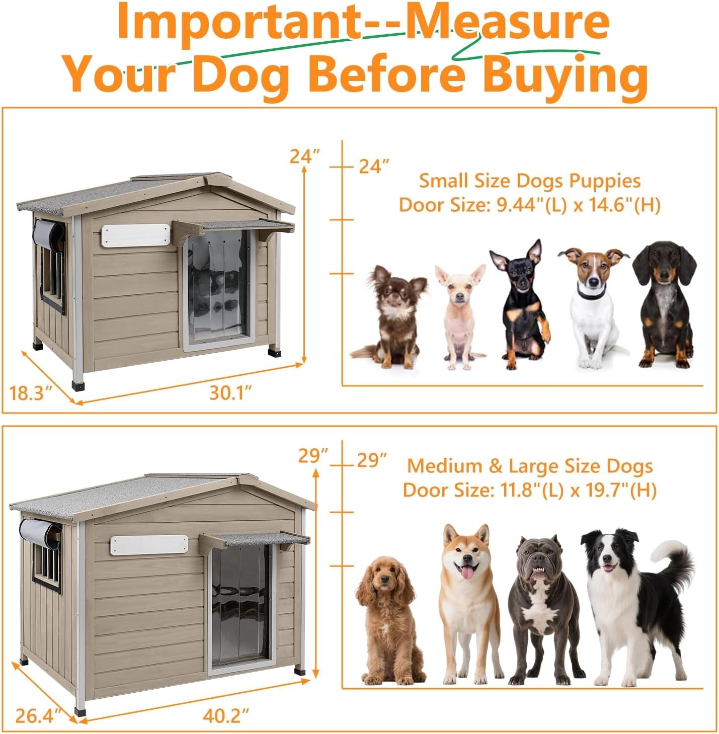Petsblublu Dog House Indoor Outdoor with Chew-Proof Frame, Weatherproof Dog Kennel for Small to Medium Dogs