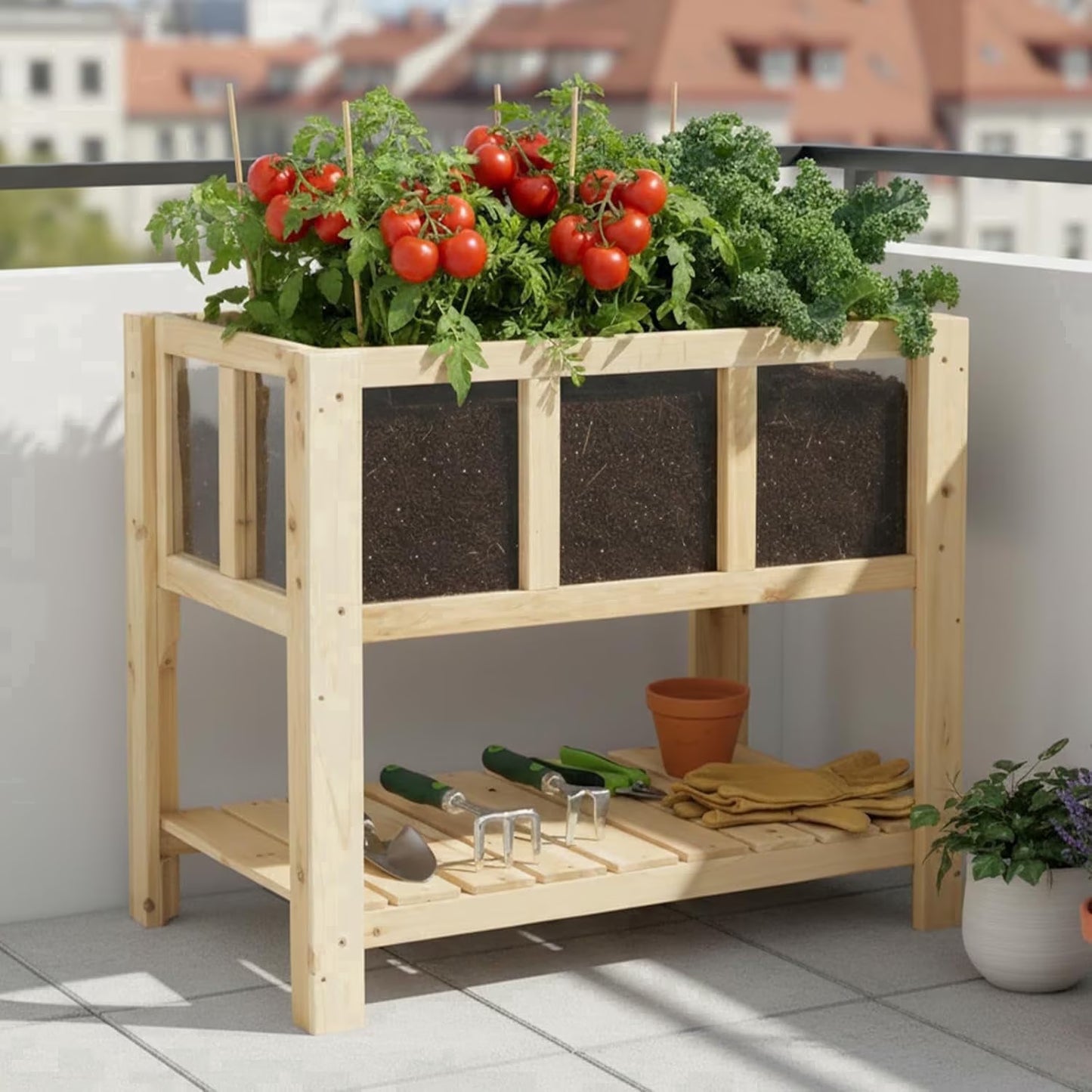 Petsblublu Raised Garden Bed with Legs, Outdoor Elevated Reinforced Planter, 28.3"L x 16.3"W x 23.6"H