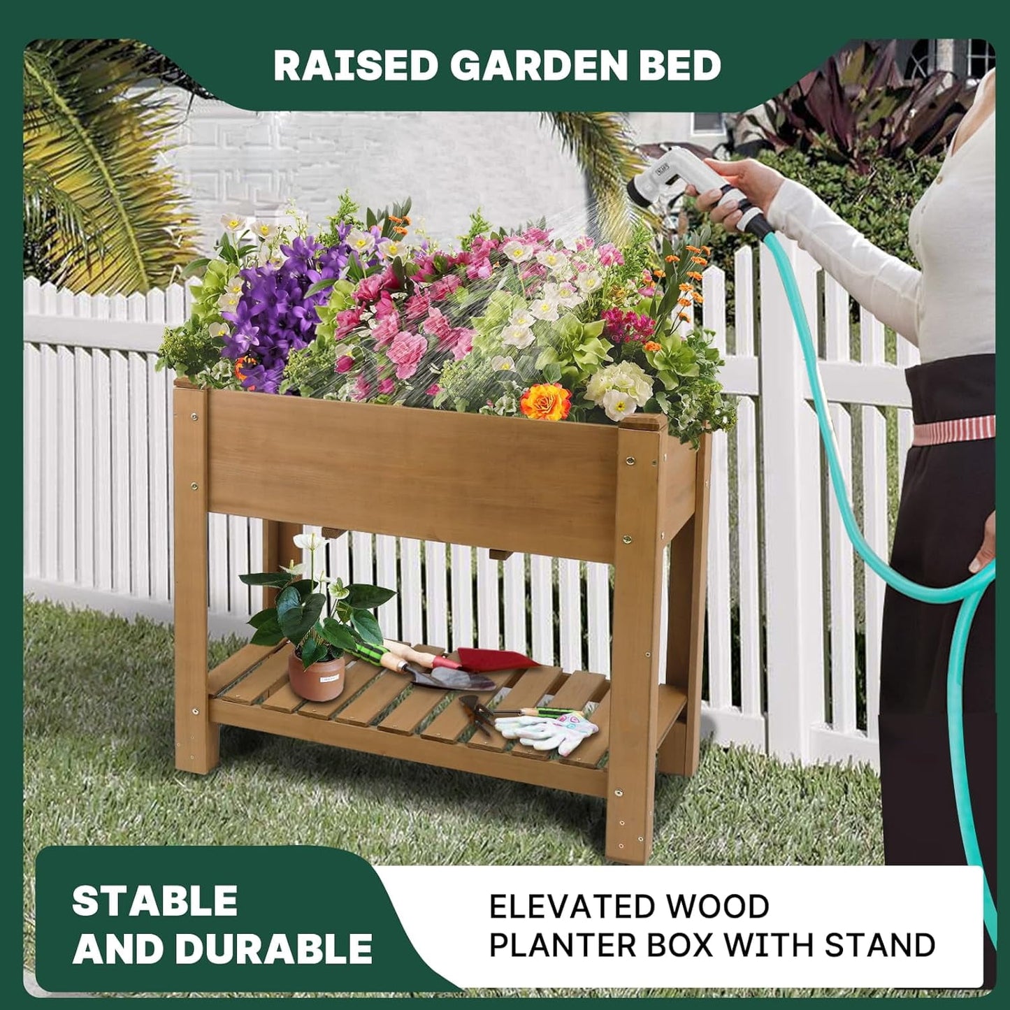 Petsblublu Raised Garden Bed Outdoor Wooden Elevated Planter Boxes, 33.46X17.9X29.72in