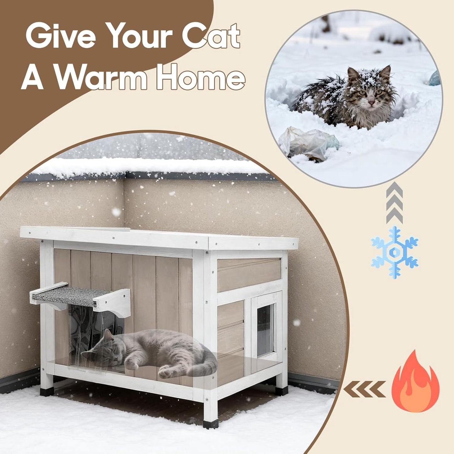 Petsblublu Outdoor Cat House Weatherproof Feral Cat Shelter for Multiple Cats with Escape Door