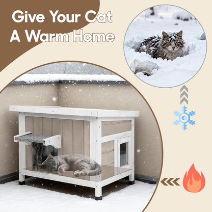 Petsblublu Outdoor Cat House Weatherproof Feral Cat Shelter for Multiple Cats with Escape Door