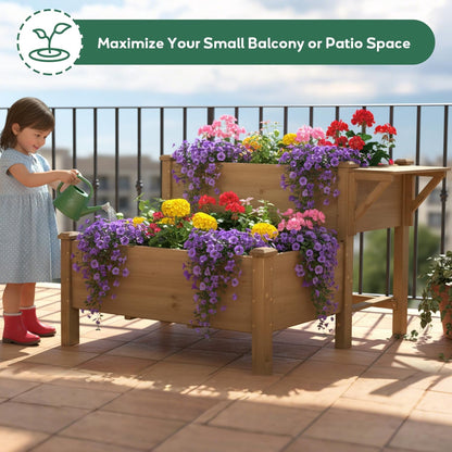 Petsblublu Raised Garden Bed, Outdoor Wood Elevated Planter Box with Storage Shelf