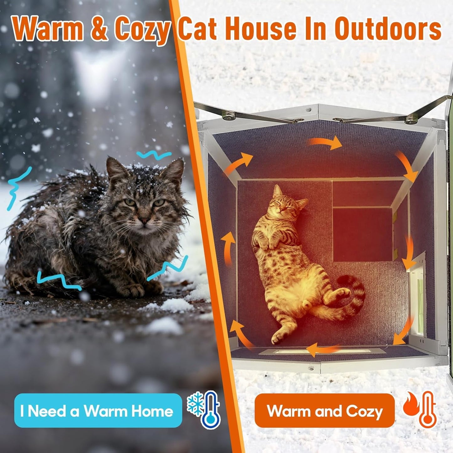 Petsblublu Insulated Outdoor Cat House 2 Story Weatherproof Elevated Outside Cat Shelter, Green