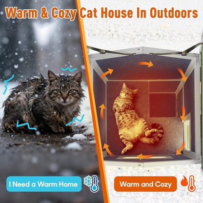 Petsblublu Insulated Outdoor Cat House 2 Story Weatherproof Elevated Outside Cat Shelter, Green