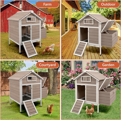 Petsblublu Wooden Small Chicken Coop Outdoor Hen House with 2 Nesting Box, 36.2 L x 26 W x 38.3 H