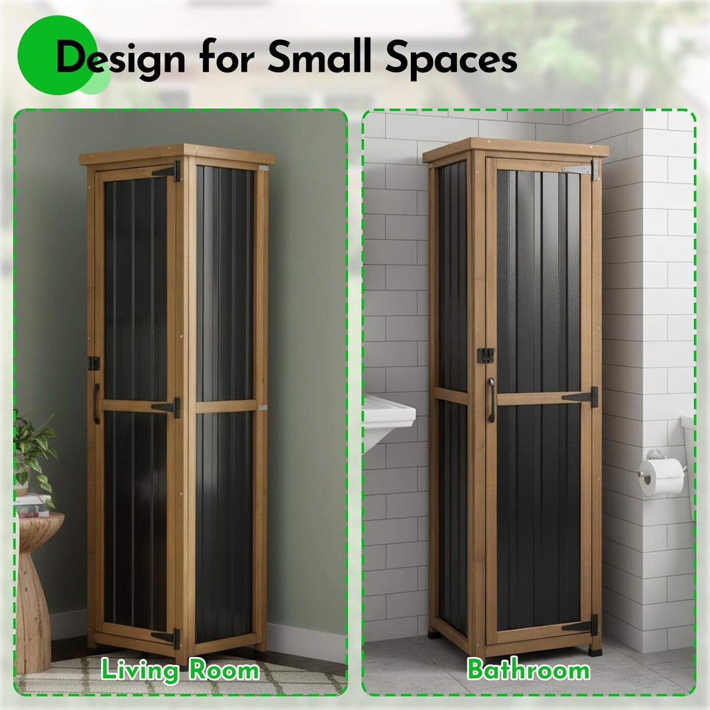 Petsblublu Outdoor Storage Cabinet Weatherproof, Tall Wood Garden Potting Bench Table,Outdoor Patio Cabinet,Brown