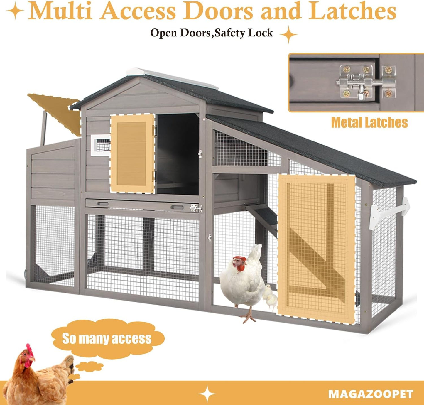 Petsblublu Outdoor Chicken Coop Large Wooden Tractor with Wheels Waterproof Hen House,Gray