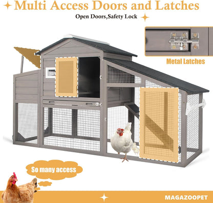 Petsblublu Outdoor Chicken Coop Large Wooden Tractor with Wheels Waterproof Hen House,Gray