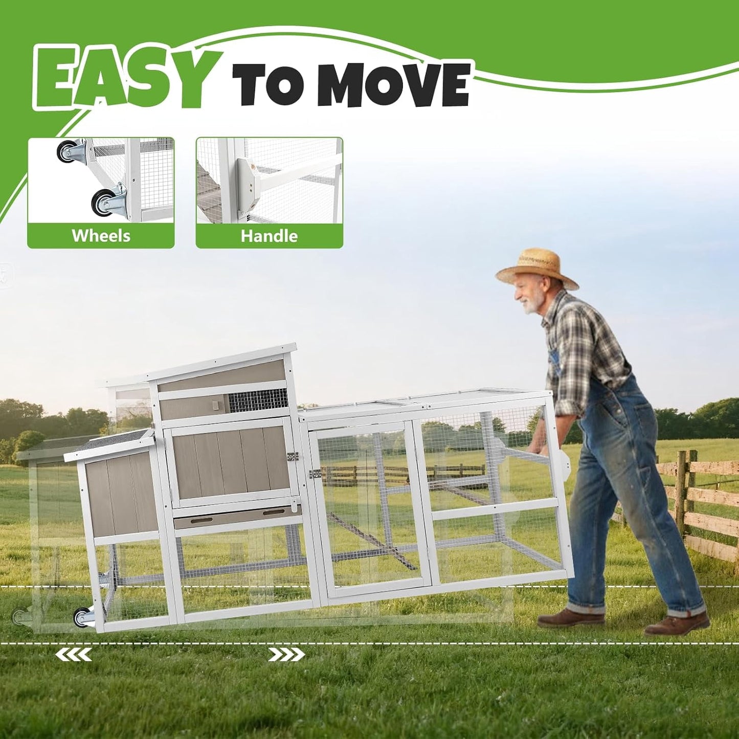 Petsblublu 79 L Chicken Coop and Run, 2 Story Backyard Hen House with Nesting Box