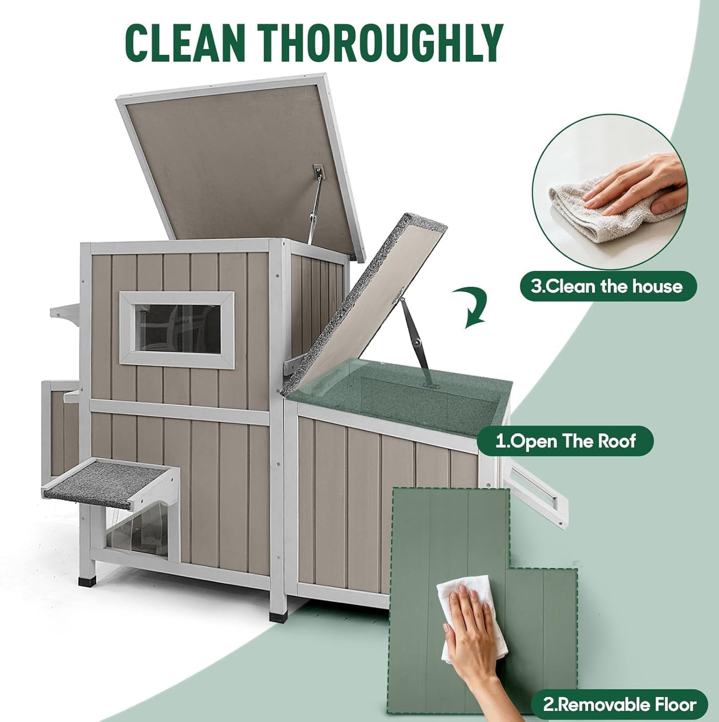 Petsblublu 2-Story Large Cat House Outdoor Feral Cat Shelter with 3 Escape Doors