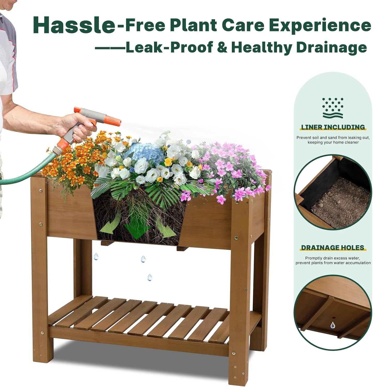 Petsblublu Raised Garden Bed Outdoor Wooden Elevated Planter Boxes, 33.46X17.9X29.72in
