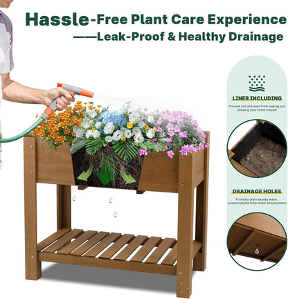 Petsblublu Raised Garden Bed Outdoor Wooden Elevated Planter Boxes, 33.46X17.9X29.72in