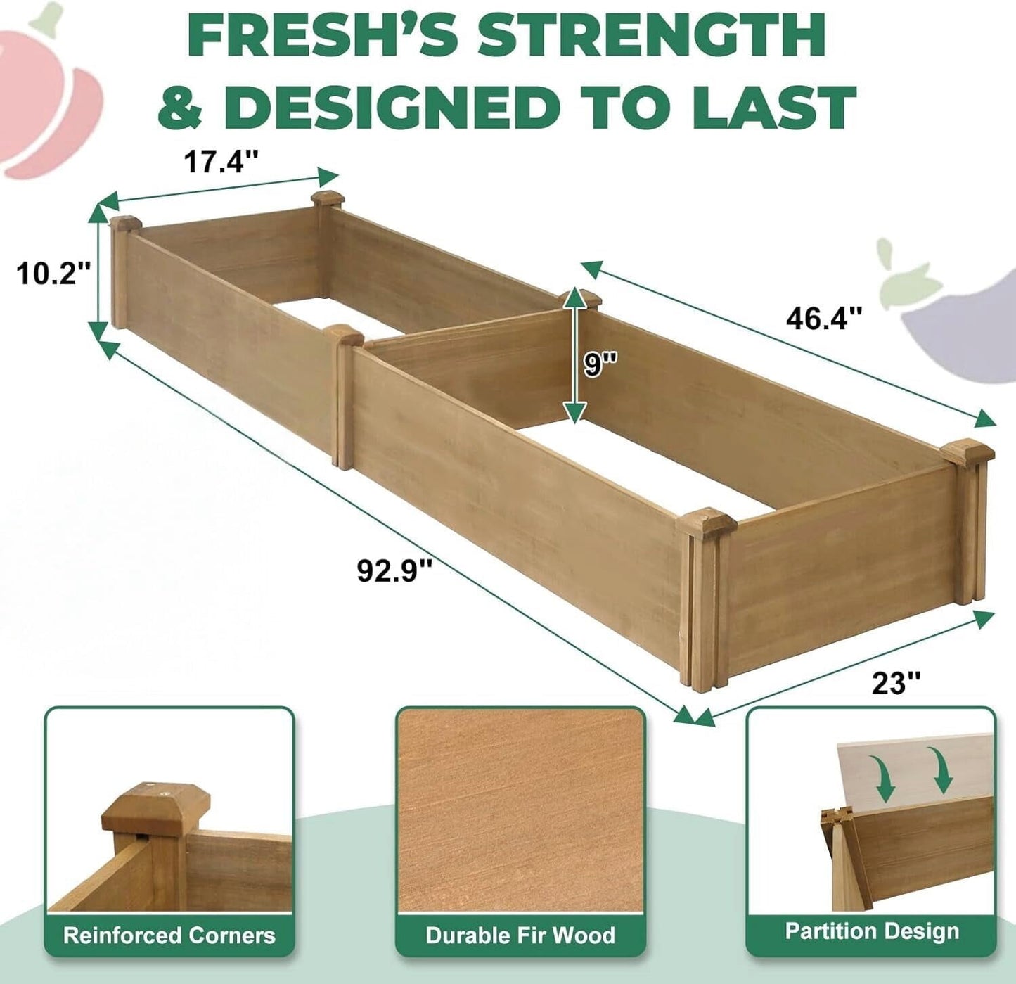 Petsblublu Wooden Raised Garden Bed 8x2ft Outdoor Planter Box for Gardening, Brown
