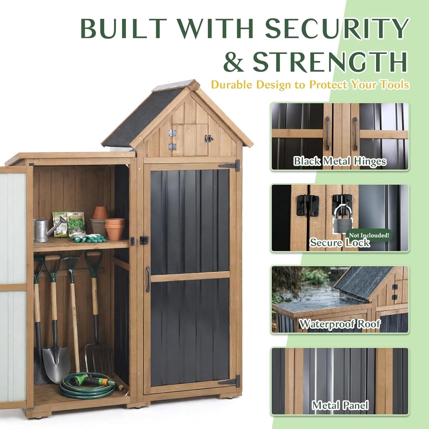 Petsblublu Outdoor Storage Cabinet Weatherproof with 3 Adjustable Shelves,Outside Garden Tool Sheds, Brown