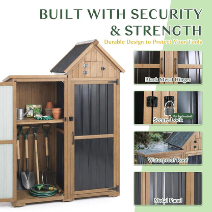 Petsblublu Outdoor Storage Cabinet Weatherproof with 3 Adjustable Shelves,Outside Garden Tool Sheds, Brown