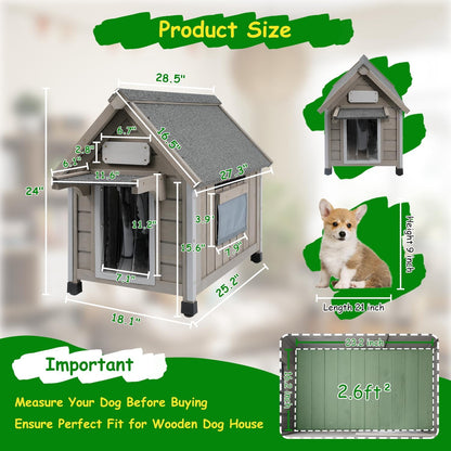 Petsblublu Dog House Outdoor Indoor Waterproof for Small Dog with Raised Feet, 18 D*28.5 W*24 H