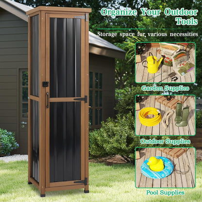 Petsblublu Outdoor Storage Cabinet Weatherproof, Tall Wood Garden Potting Bench Table,Outdoor Patio Cabinet,Brown