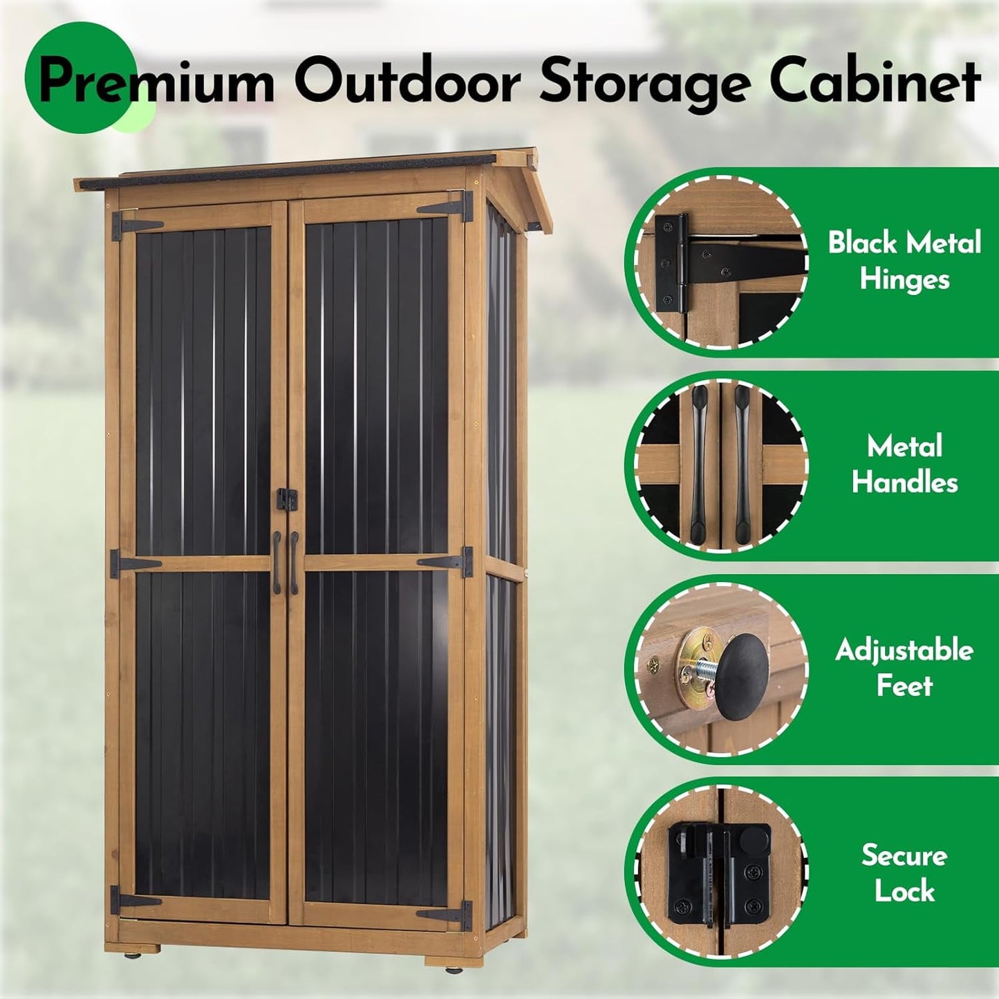 Petsblublu Large Outdoor Storage Cabinet Garden Tool Shed,Wood Outdoor Storage Shed with Three Adjustable Shelves
