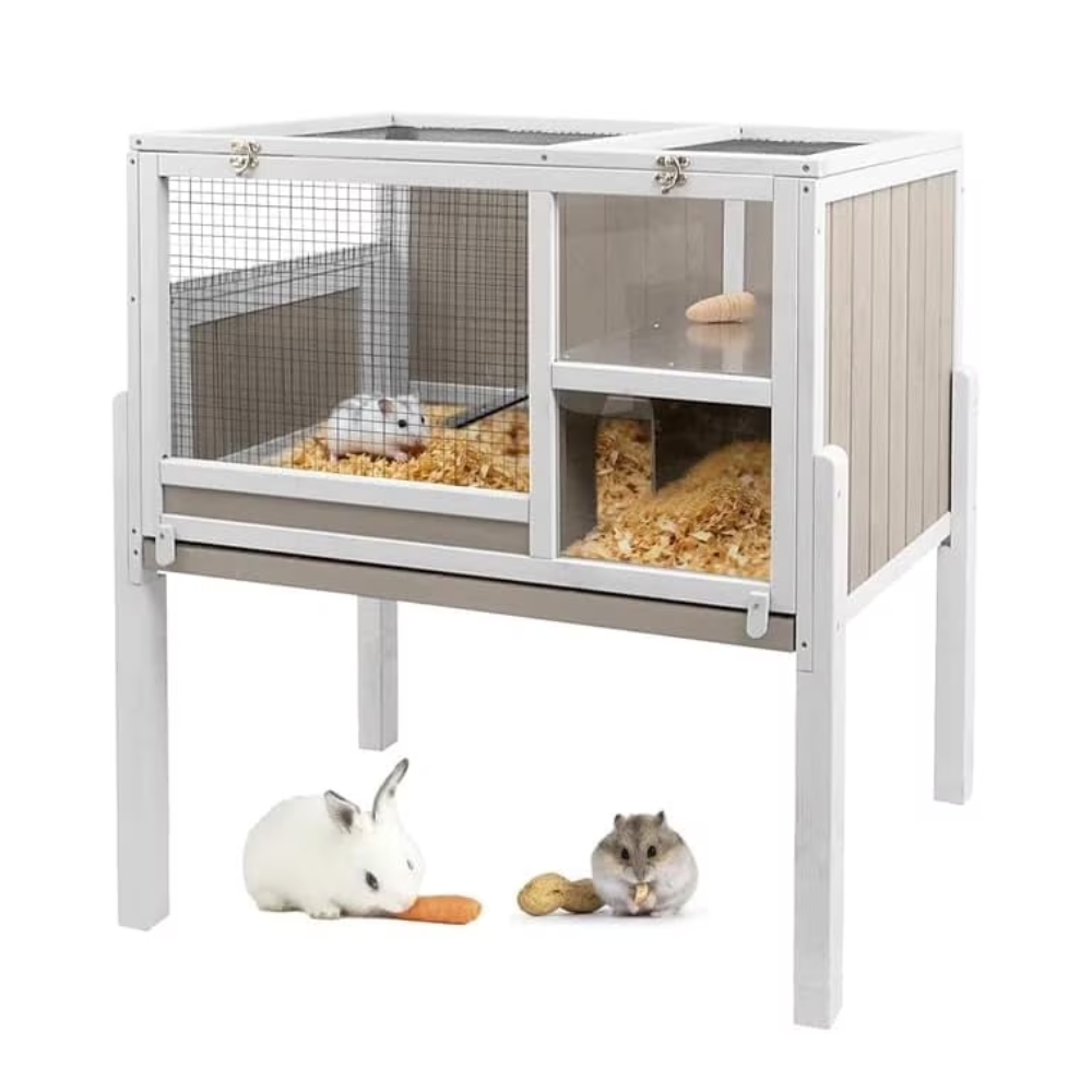 Petsblublu 2-Story Outdoor Indoor Guinea Pig Cages, Wooden Rabbit Hutch with 4 Detachable Legs, Leakage Pull-Out Tray