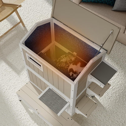 Petsblublu Insulated Outdoor Two-Story Cat House with Jumping Platforms, Gray