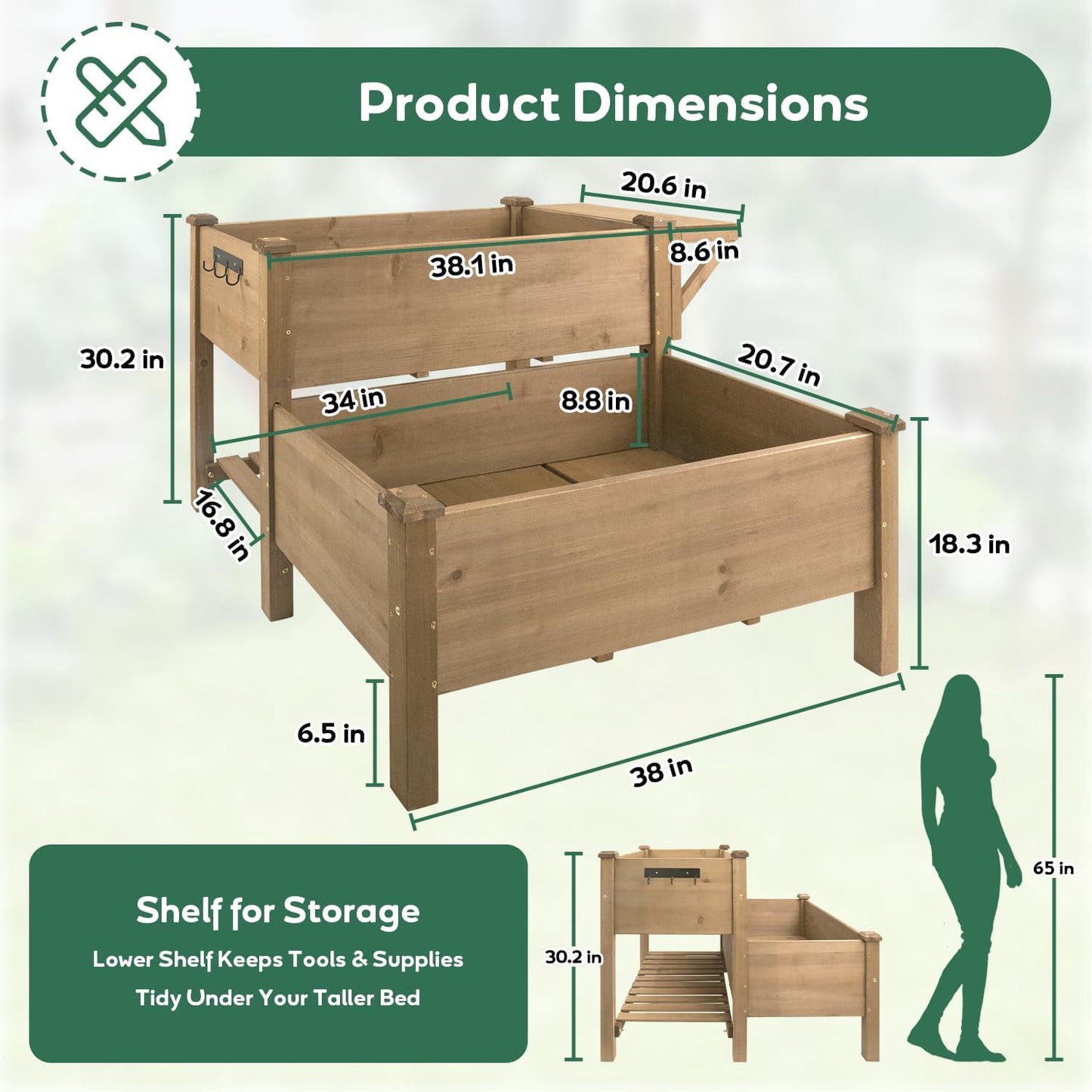 Petsblublu Raised Garden Bed, Outdoor Wood Elevated Planter Box with Storage Shelf