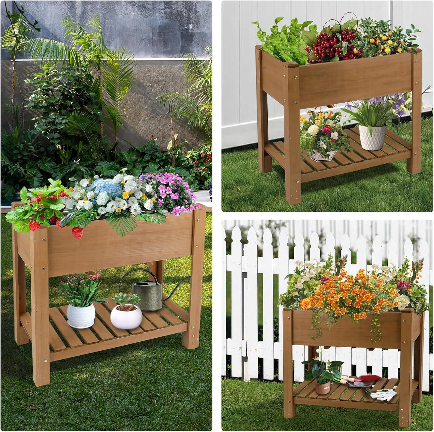 Petsblublu Raised Garden Bed Outdoor Wooden Elevated Planter Boxes, 33.46X17.9X29.72in