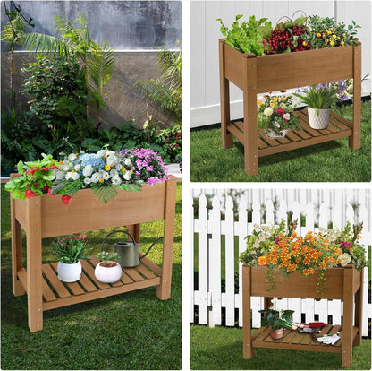Petsblublu Raised Garden Bed Outdoor Wooden Elevated Planter Boxes, 33.46X17.9X29.72in