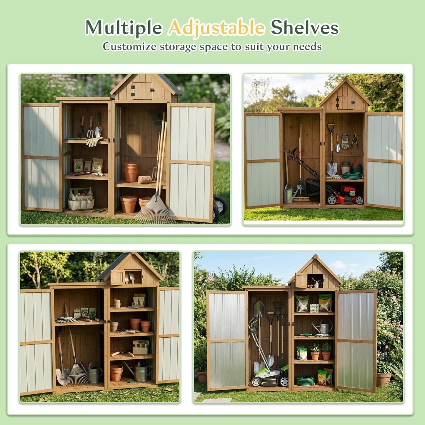 Petsblublu Outdoor Storage Cabinet Weatherproof with 3 Adjustable Shelves,Outside Garden Tool Sheds, Brown