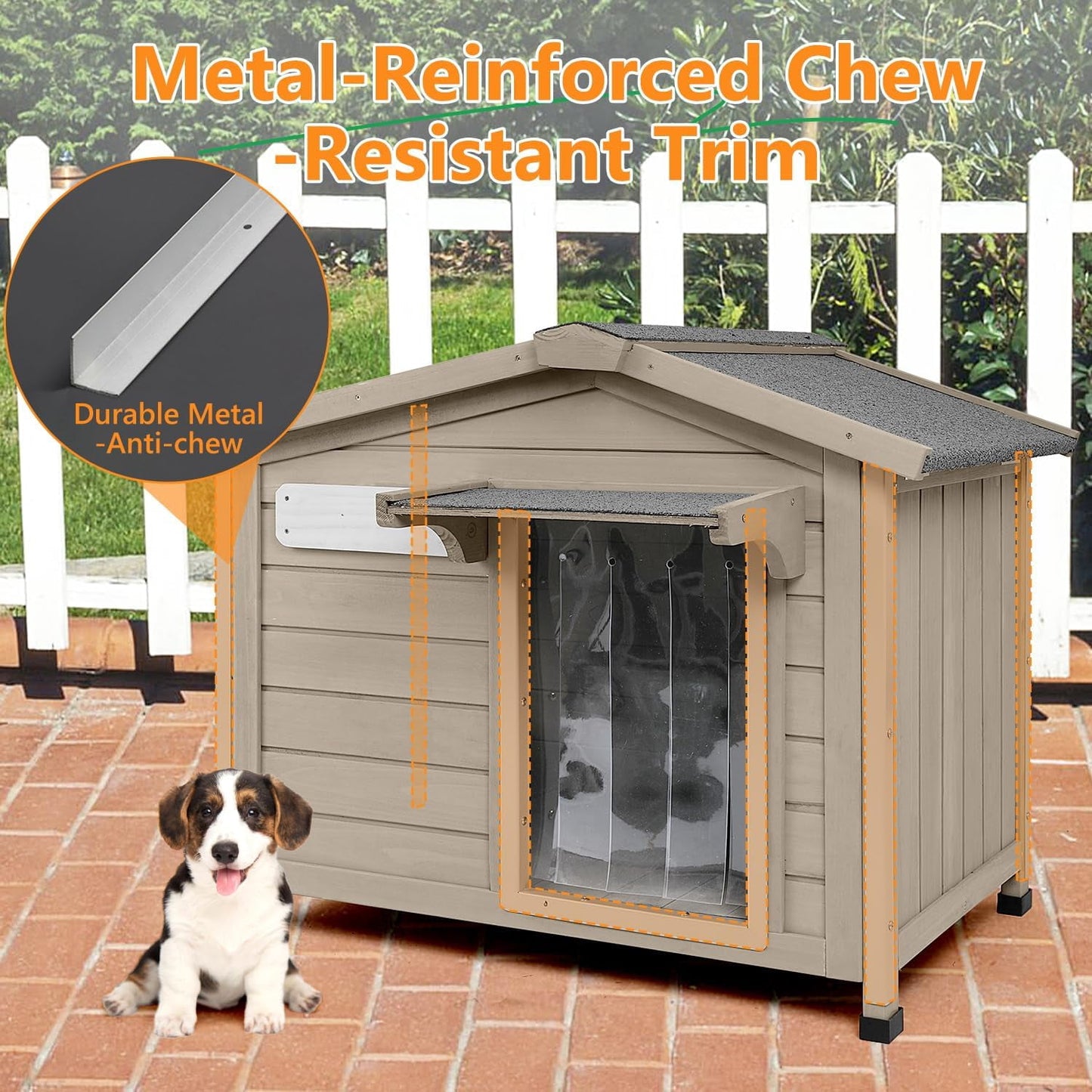 Petsblublu Dog House Indoor Outdoor with Chew-Proof Frame, Weatherproof Dog Kennel for Small to Medium Dogs