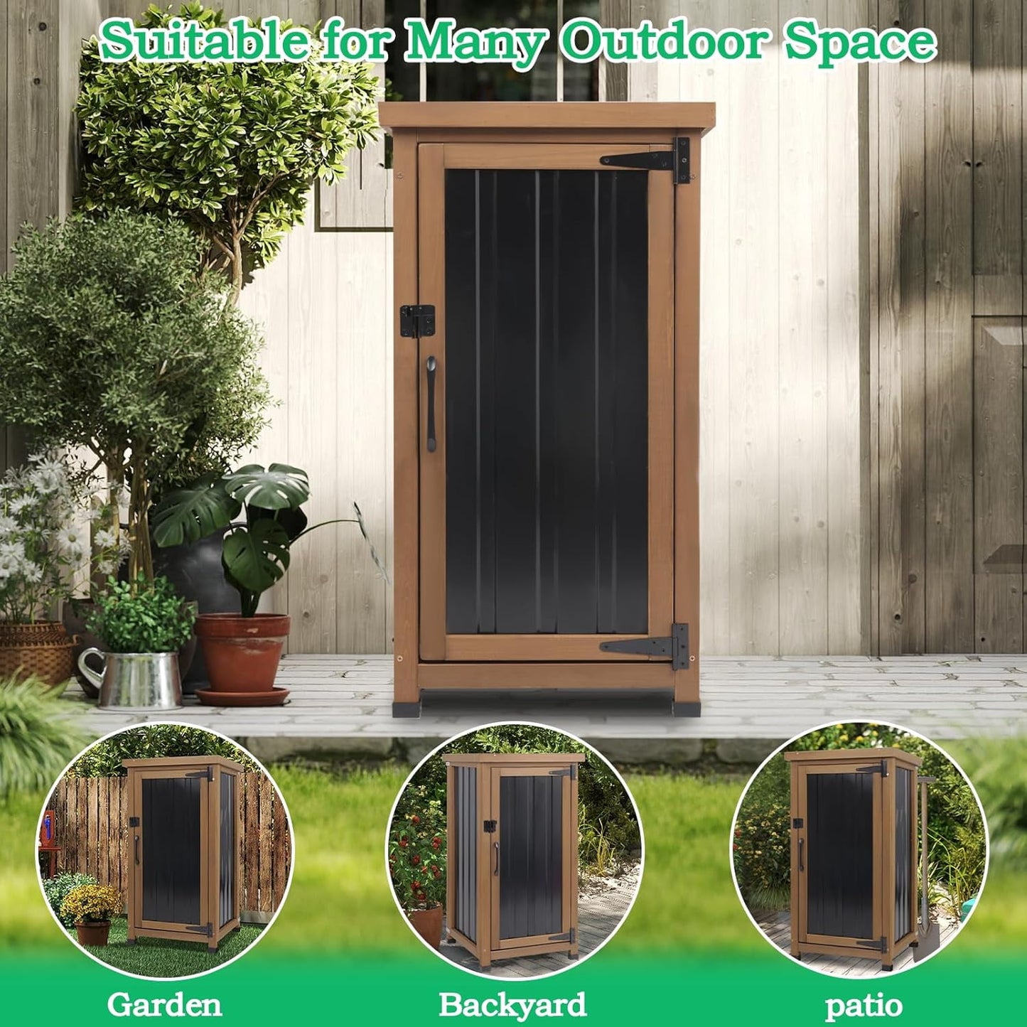 Petsblublu Storage Cabinet Small Outdoor Garden Potting Bench Table with Removable Shelves, 17.9"L x 17.9"W x 33.5"H