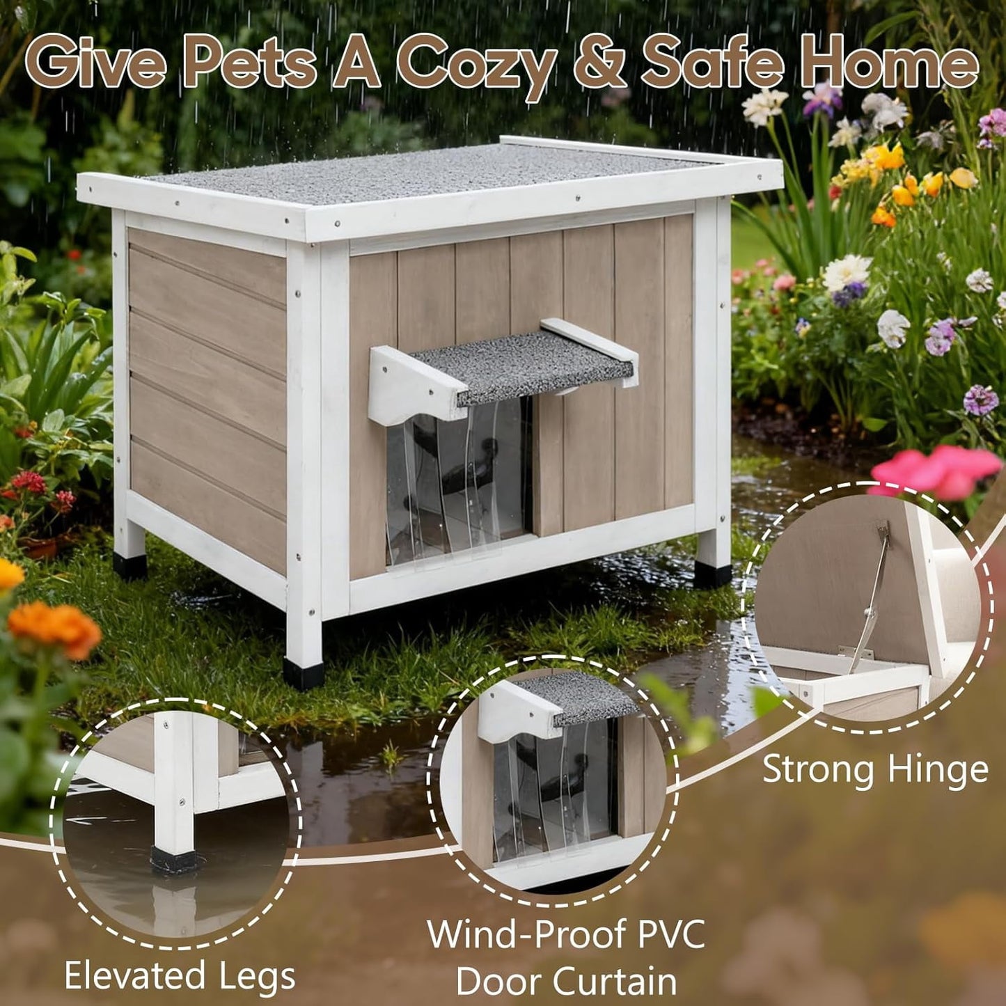 Petsblublu Outdoor Cat House Weatherproof Feral Cat Shelter for Multiple Cats with Escape Door