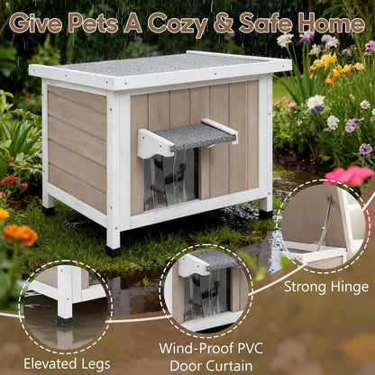 Petsblublu Outdoor Cat House Weatherproof Feral Cat Shelter for Multiple Cats with Escape Door
