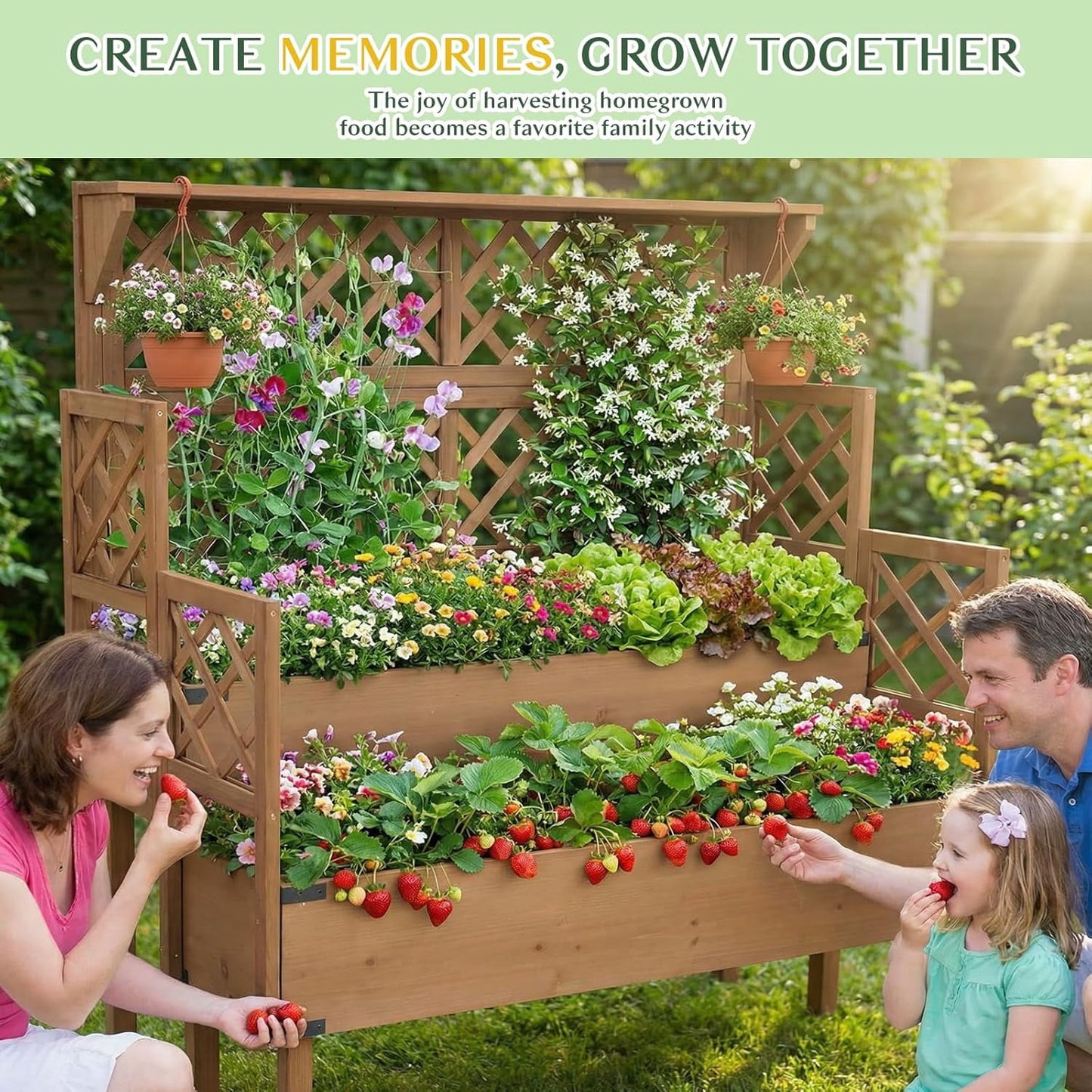 Petsblublu Raised Garden Bed with Trellis, Elevated Flower Plant Stand for Gardening