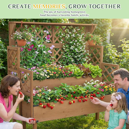 Petsblublu Raised Garden Bed with Trellis, Elevated Flower Plant Stand for Gardening