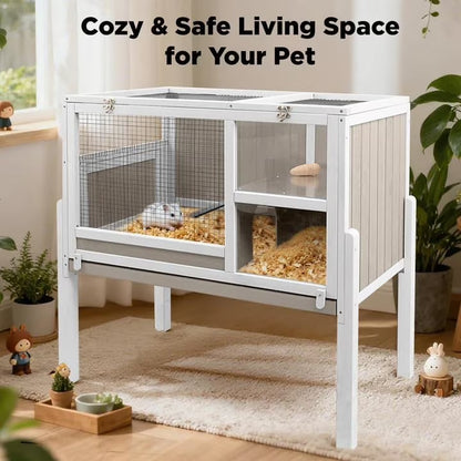 Petsblublu 2-Story Outdoor Indoor Guinea Pig Cages, Wooden Rabbit Hutch with 4 Detachable Legs, Leakage Pull-Out Tray