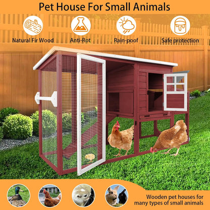 Petsblublu Outdoor Wooden Chicken Coop with Wheels Asphalt Roof Nest Boxes,Red