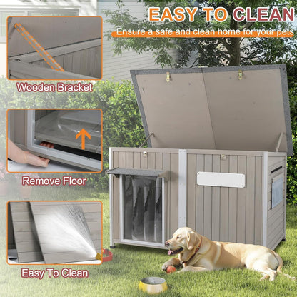 Petsblublu 50 L Large Wooden Outdoor Dog House Weatherproof Dog Kennel with Anti-Chewing Iron Frame