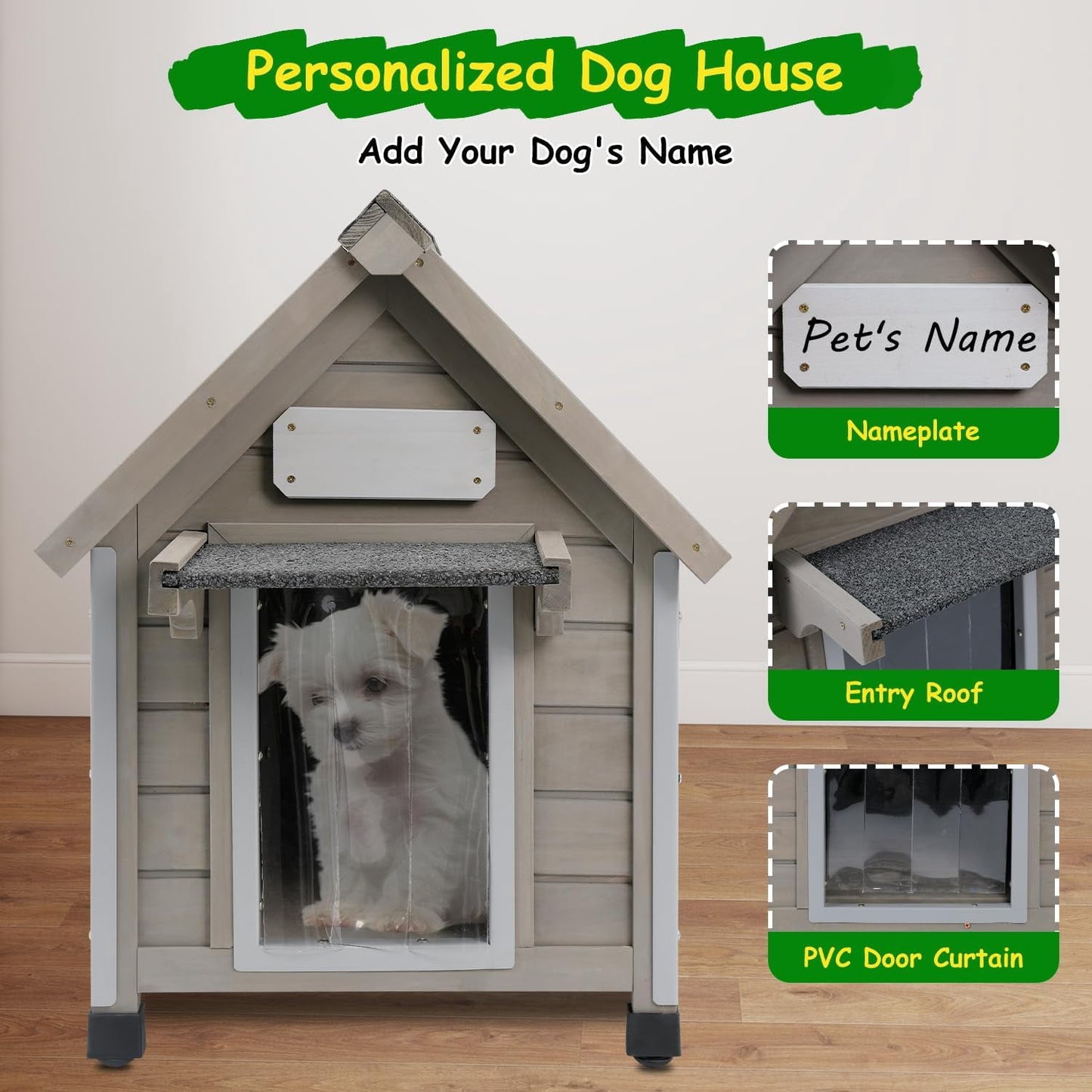 Petsblublu Dog House Outdoor Indoor Waterproof for Small Dog with Raised Feet, 18 D*28.5 W*24 H