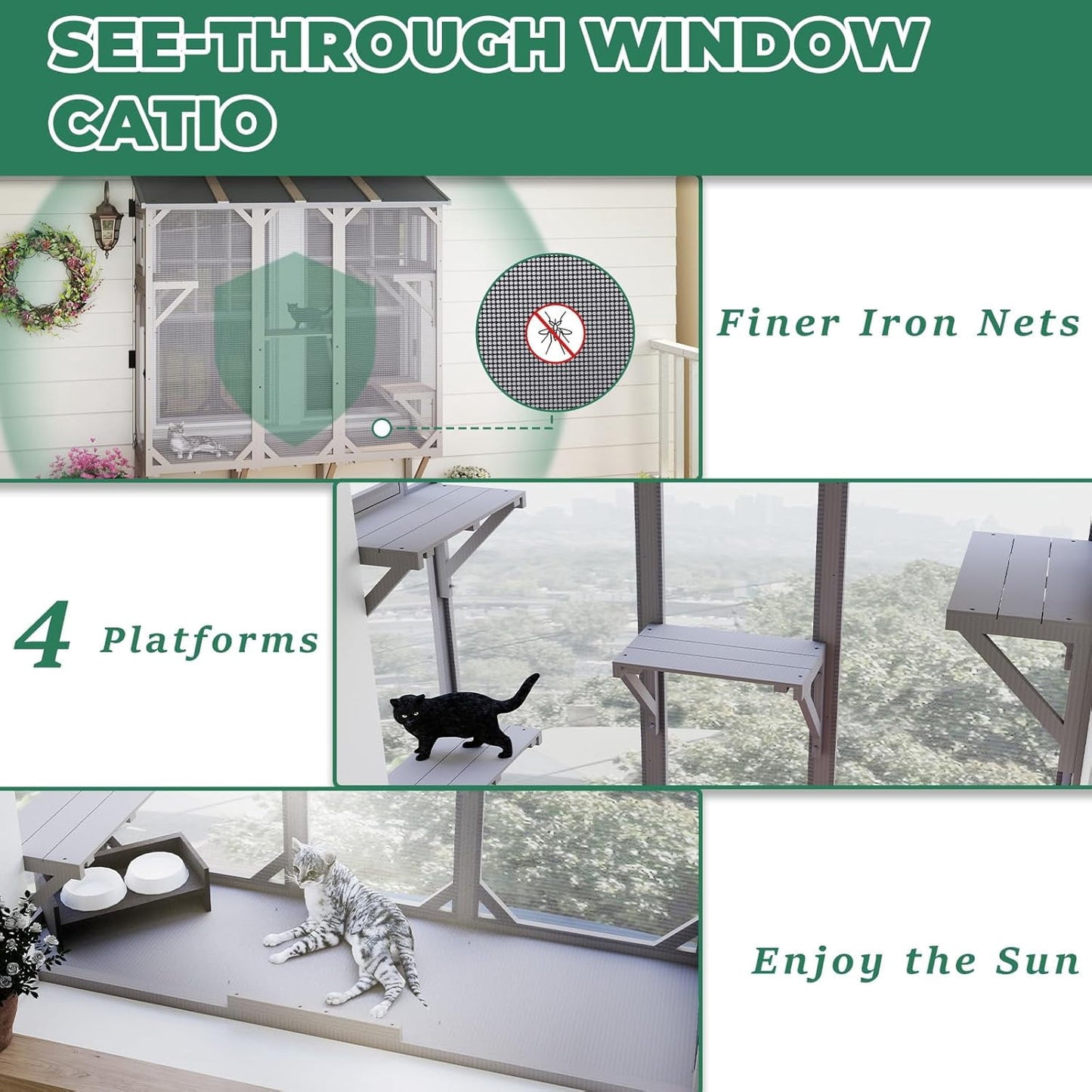 Petsblublu Large Catio Cat Window Box, Outdoor Cat House Enclosure with 4 Platforms