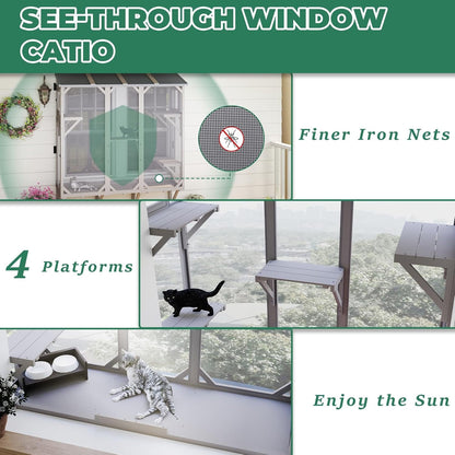 Petsblublu Large Catio Cat Window Box, Outdoor Cat House Enclosure with 4 Platforms