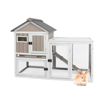 Petsblublu 47''L Rabbit Hutch Outdoor Wooden Indoor 2 Story Bunny House with Waterproof Roof