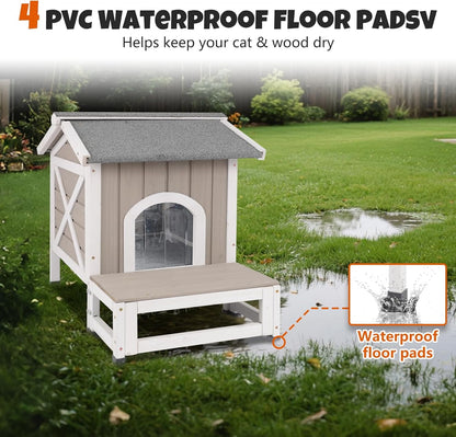 Petsblublu Small Insulated Outdoor Cat House with Openable Roof Indoor Pet Feral Cats Shelter for Winter, Gray