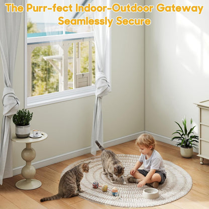 Petsblublu Large Catio Outdoor Cat Enclosure, Wooden Cat House with Removable Weatherproof Cover, 4 Platforms