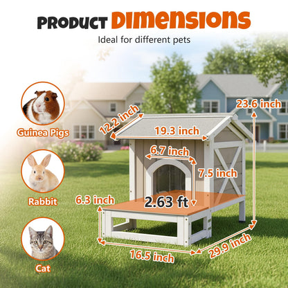 Petsblublu Small Outdoor Cat House with Openable Roof Indoor Pet Feral Cats Shelter, Gray