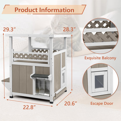 Petsblublu Outdoor Cat House Weatherproof 2 Story Indoor Cat Feral Shelter