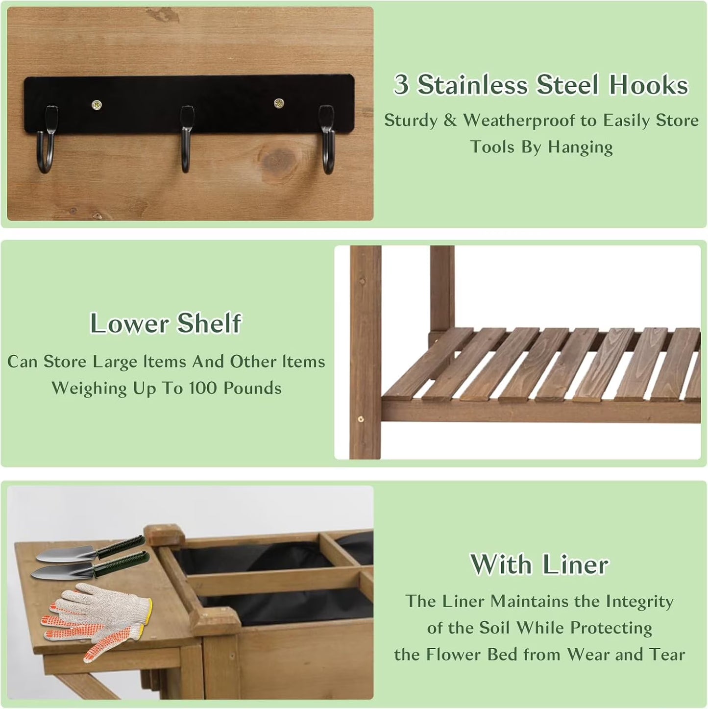 Petsblublu 55x24x32in Raised Garden Bed, Elevated Wood Planter w/ Wheels, Shelf, Liner - Brown