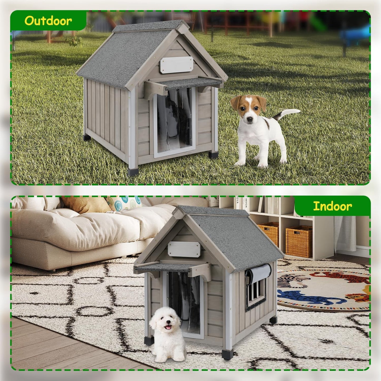 Petsblublu Dog House Outdoor Indoor Waterproof for Small Dog with Raised Feet, 18 D*28.5 W*24 H