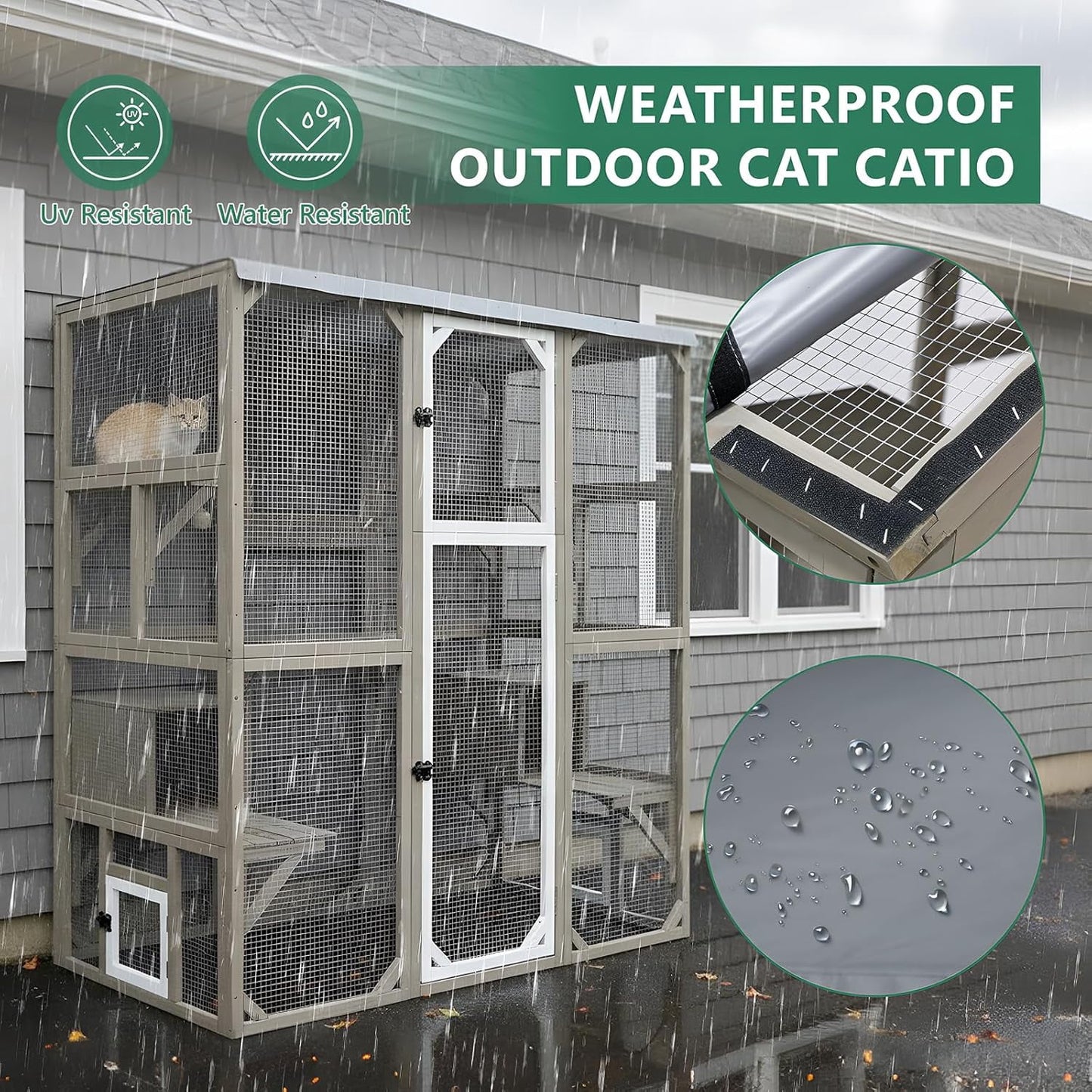 Petsblublu Large Outdoor Cat Catio Enclosures, Wooden Catio Window Cat Patio for Cats Feral with 5 Platforms